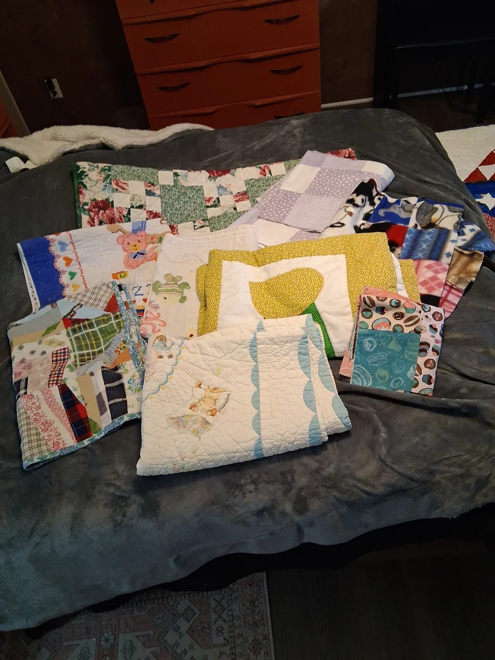 Large Crib/ Lap Quilt Lot Some Vintage Or Unfinished Or Handmade